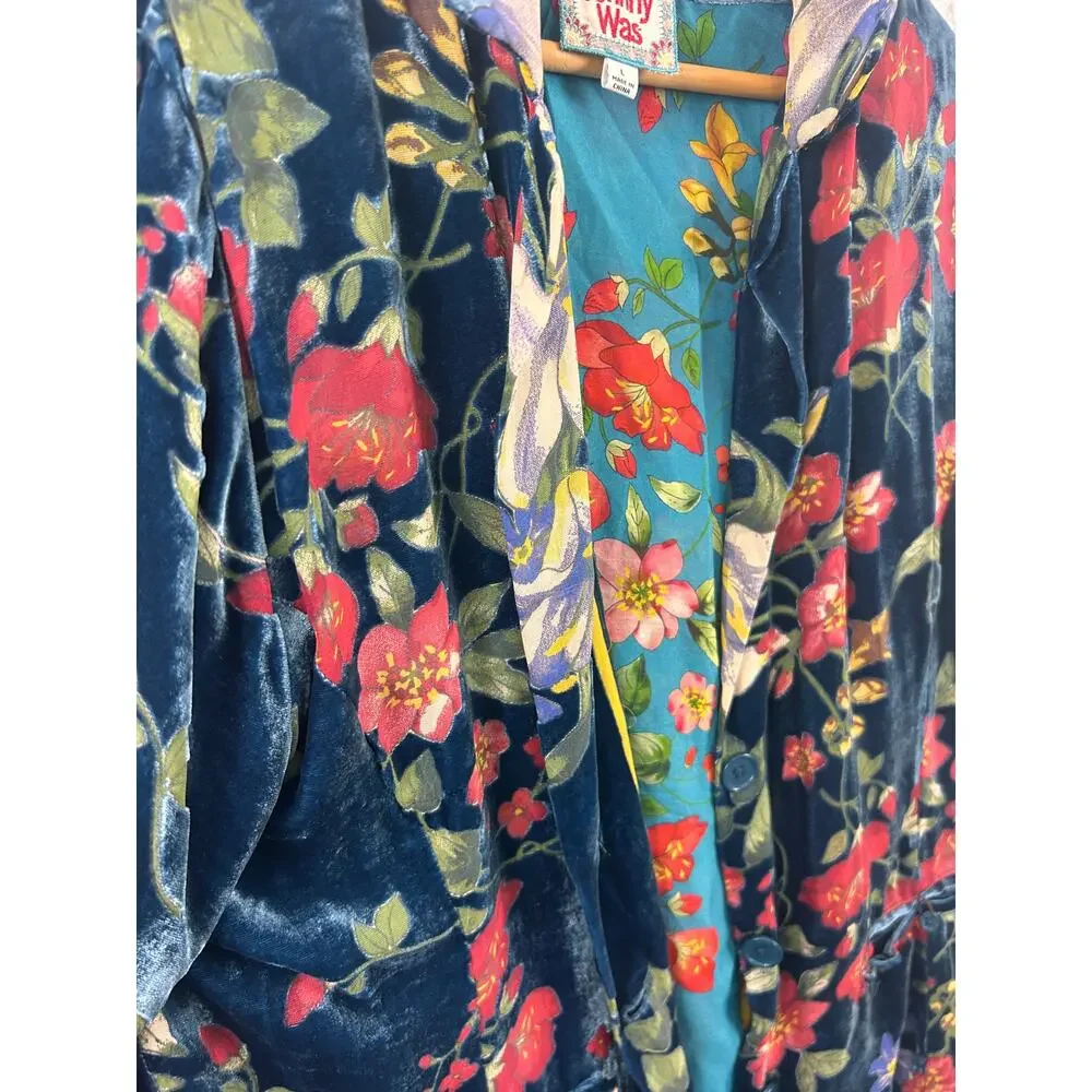 Johnny Was Floral Velvet‎ Silk Blend Blazer Navy Blue Jacket C41920A-0 Large